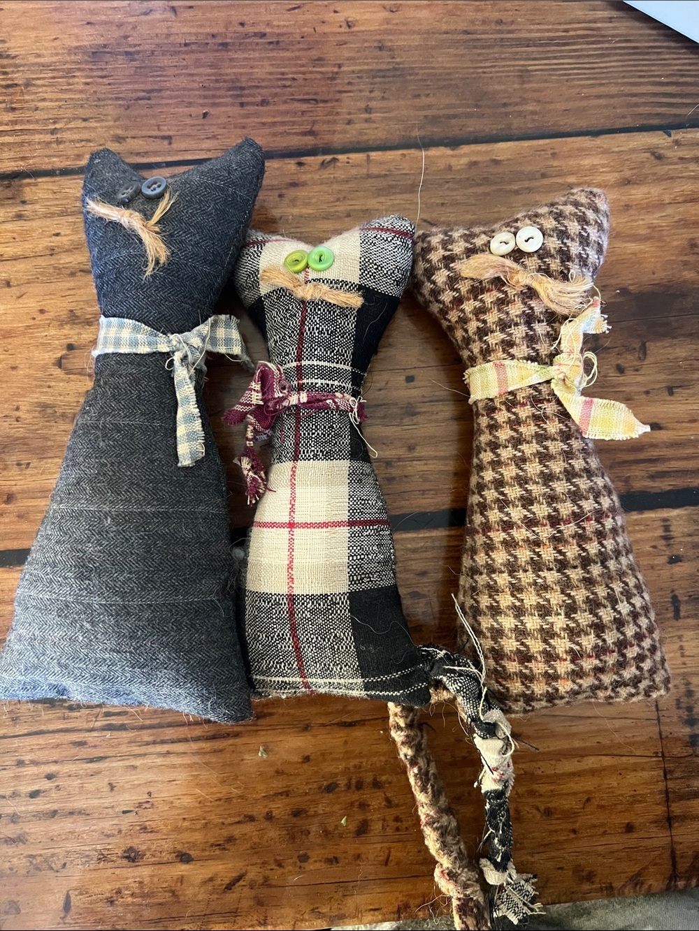 Handmade Plaid & Houndstooth Cat Sachet Trio - Neutral Tones